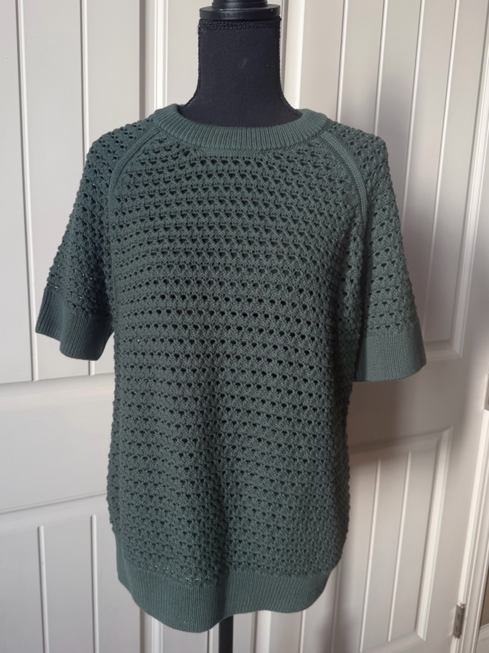Varley Alva Open-Knit Short Sleeve Pullover Sweater - Cilantro